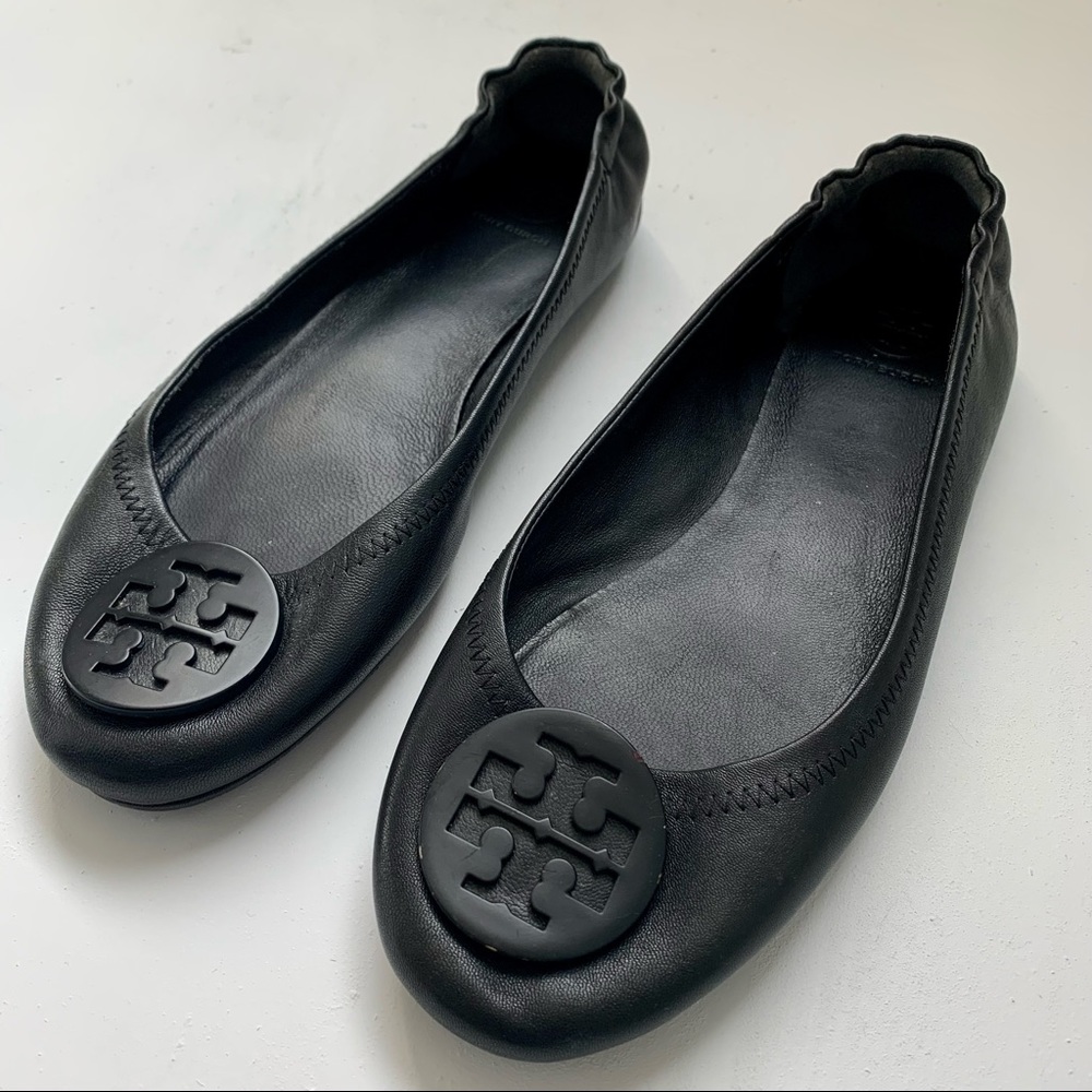 Tory Burch Women's Minnie Travel Ballet Flats w/ Black Logo size 8.5